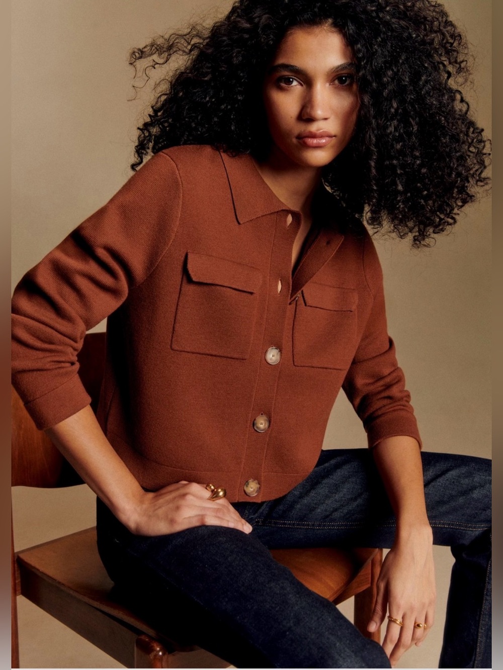 NWT Sezane Betty Cardigan Large Hazelnut